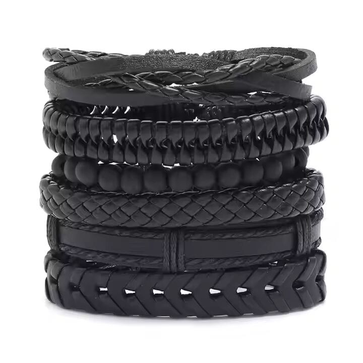 THE MEN THING Leather Bracelet VENOM CUFF - Multi-layer Genuine Braided Leather Bracelet Set for Men & Boys (8 inch)