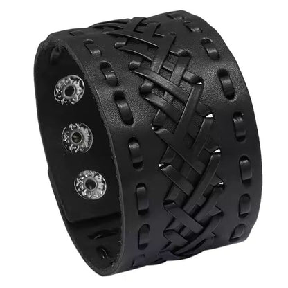THE MEN THING Leather Bracelet VERTEX STRAP BLACK - Genuine Braided Leather Bracelet Set for Men & Boys (8 inch)