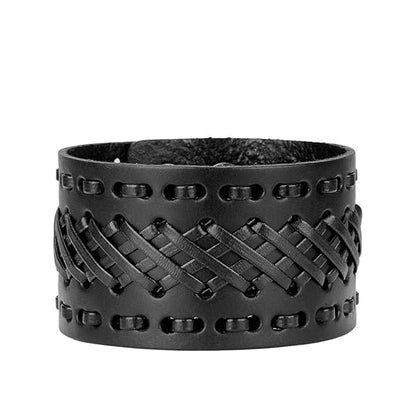 THE MEN THING Leather Bracelet VERTEX STRAP BLACK - Genuine Braided Leather Bracelet Set for Men & Boys (8 inch)