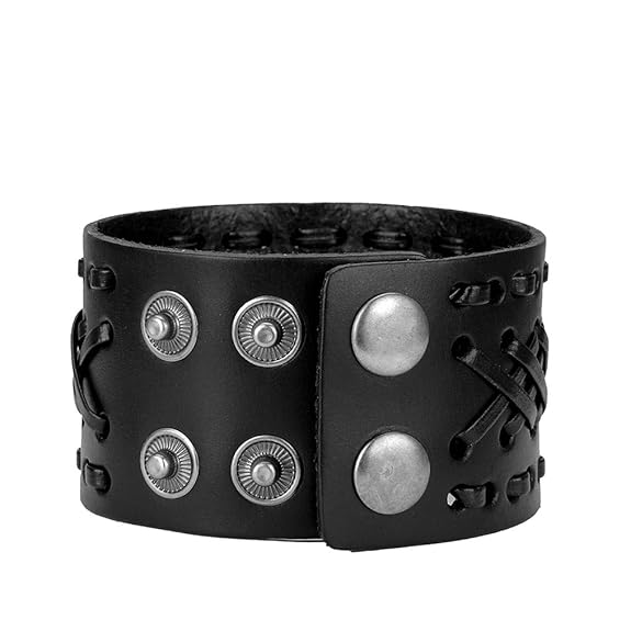 THE MEN THING Leather Bracelet VERTEX STRAP BLACK - Genuine Braided Leather Bracelet Set for Men & Boys (8 inch)
