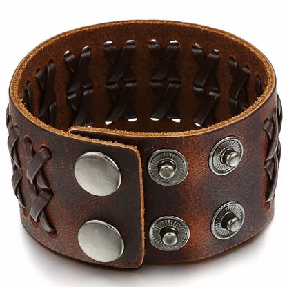 THE MEN THING Leather Bracelet VERTEX STRAP BROWN - Genuine Braided Leather Bracelet Set for Men & Boys (8 inch)