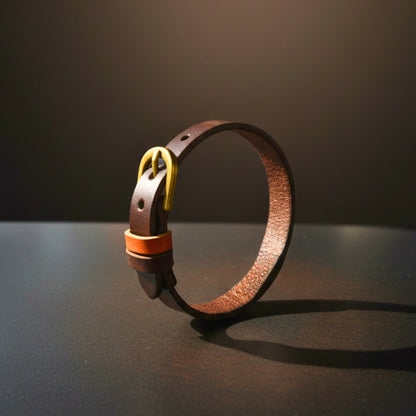 THE MEN THING Leather Bracelet VINTAGE LOOP - 10mm Dark Brown Genuine Leather Adjustable Bracelet for Men & Boys (8.8 inch)