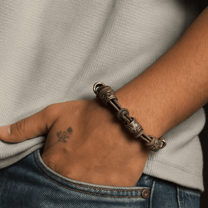 THE MEN THING Leather Bracelet VINTAGE NOVA - Genuine Leather Braided Bracelet with Lobster Clasp for Men & Boys (8 inch)