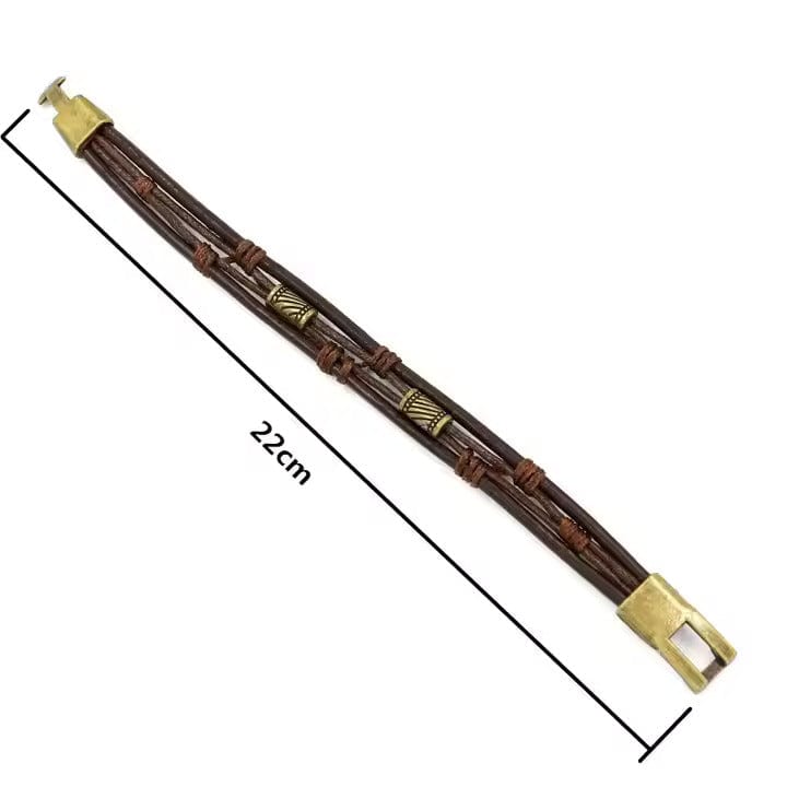 THE MEN THING Leather Bracelet WANDERER’S CUFF - Vintage Brown Genuine Braided Leather Bracelet Set for Men & Boys (8 inch)
