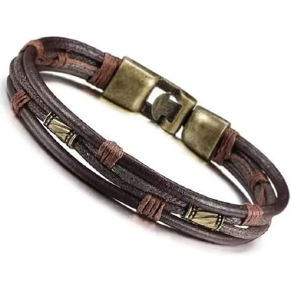 THE MEN THING Leather Bracelet WANDERER’S CUFF - Vintage Brown Genuine Braided Leather Bracelet Set for Men & Boys (8 inch)