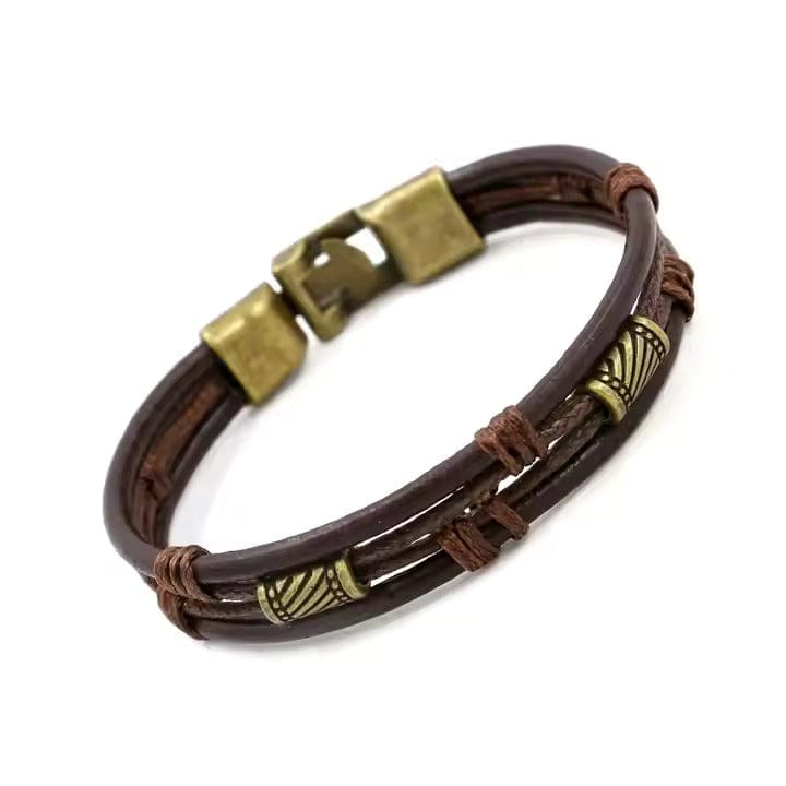THE MEN THING Leather Bracelet WANDERER’S CUFF - Vintage Brown Genuine Braided Leather Bracelet Set for Men & Boys (8 inch)