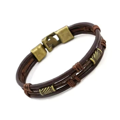 THE MEN THING Leather Bracelet WANDERER’S CUFF - Vintage Brown Genuine Braided Leather Bracelet Set for Men & Boys (8 inch)