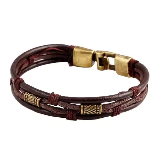 THE MEN THING Leather Bracelet WANDERER’S CUFF - Vintage Brown Genuine Braided Leather Bracelet Set for Men & Boys (8 inch)
