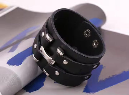 THE MEN THING Leather Bracelet WARFORGE BLACK BAND - Genuine Braided Leather Bracelet Set for Men & Boys (8 inch)
