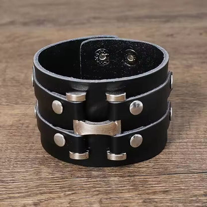 THE MEN THING Leather Bracelet WARFORGE BLACK BAND - Genuine Braided Leather Bracelet Set for Men & Boys (8 inch)