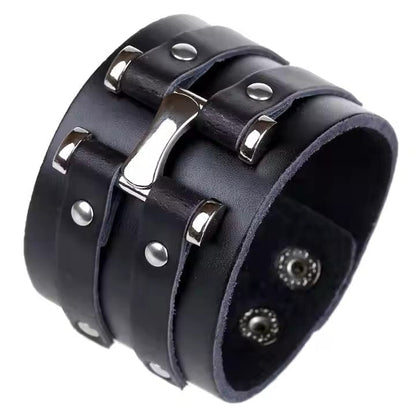 THE MEN THING Leather Bracelet WARFORGE BLACK BAND - Genuine Braided Leather Bracelet Set for Men & Boys (8 inch)