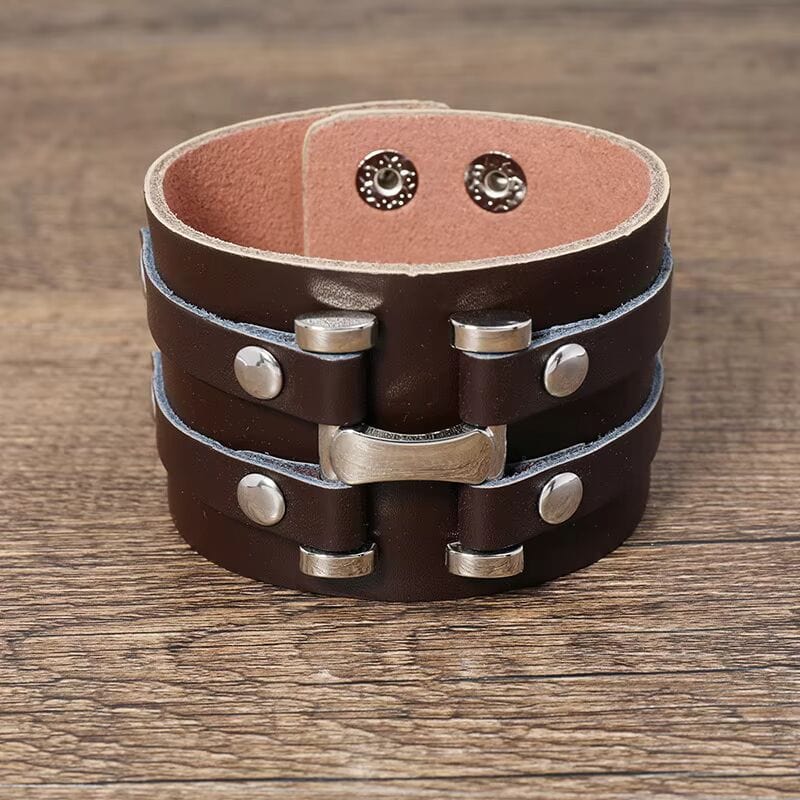 THE MEN THING Leather Bracelet WARFORGE BROWN BAND - Genuine Braided Leather Bracelet Set for Men & Boys (8 inch)