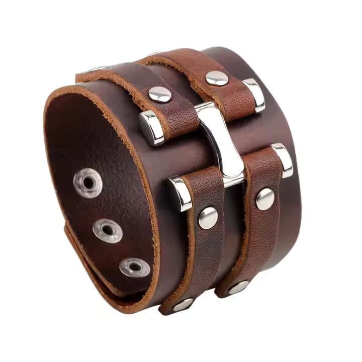THE MEN THING Leather Bracelet WARFORGE BROWN BAND - Genuine Braided Leather Bracelet Set for Men & Boys (8 inch)