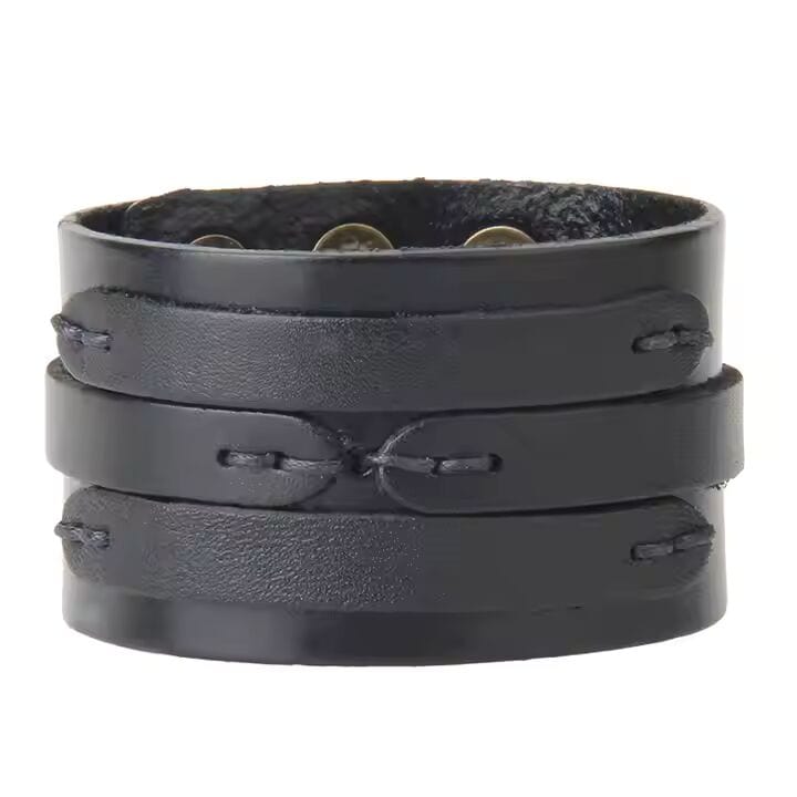 THE MEN THING Leather Bracelet WILDFIRE WRAP BLACK - Genuine Braided Leather Bracelet Set for Men & Boys (8 inch)