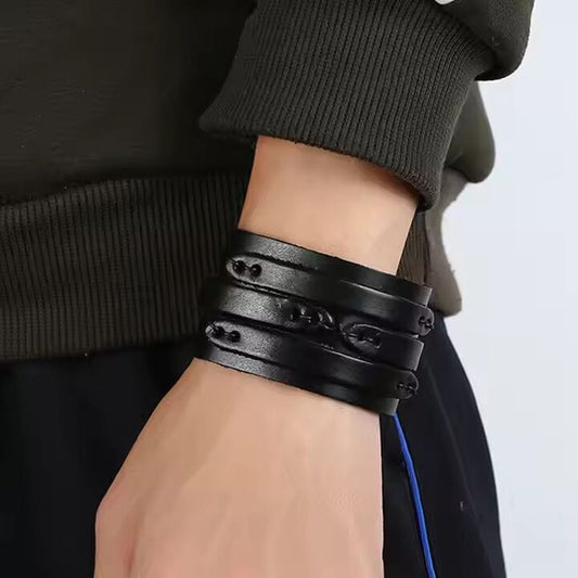THE MEN THING Leather Bracelet WILDFIRE WRAP BLACK - Genuine Braided Leather Bracelet Set for Men & Boys (8 inch)