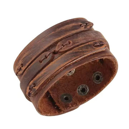 THE MEN THING Leather Bracelet WILDFIRE WRAP BROWN - Genuine Braided Leather Bracelet Set for Men & Boys (8 inch)