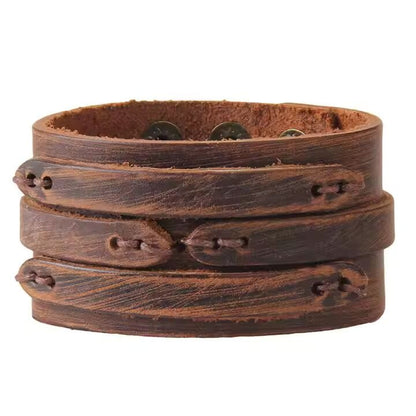 THE MEN THING Leather Bracelet WILDFIRE WRAP BROWN - Genuine Braided Leather Bracelet Set for Men & Boys (8 inch)
