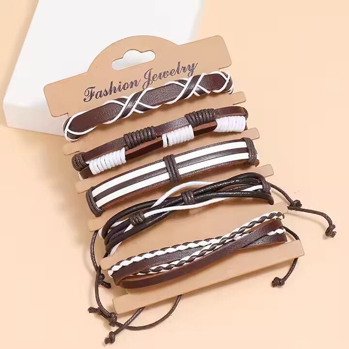 THE MEN THING Leather Bracelet WOLFBANE STRAPS -  5 Pcs Genuine Braided Leather Bracelet Set for Men & Boys (8 inch)