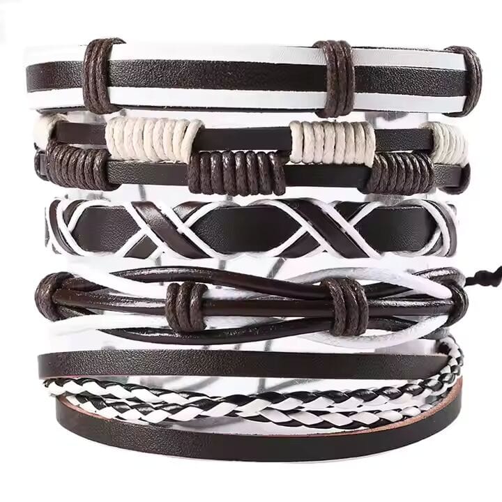 THE MEN THING Leather Bracelet WOLFBANE STRAPS -  5 Pcs Genuine Braided Leather Bracelet Set for Men & Boys (8 inch)