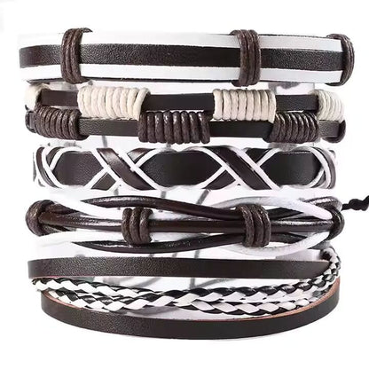 THE MEN THING Leather Bracelet WOLFBANE STRAPS -  5 Pcs Genuine Braided Leather Bracelet Set for Men & Boys (8 inch)