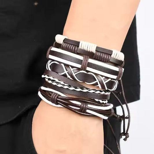 THE MEN THING Leather Bracelet WOLFBANE STRAPS -  5 Pcs Genuine Braided Leather Bracelet Set for Men & Boys (8 inch)