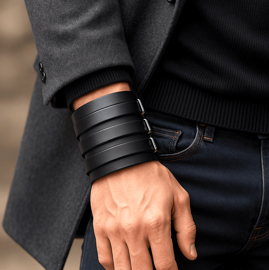 THE MEN THING Leather Bracelet WRAITHBINDER BLACK - Genuine Braided Leather Bracelet Set for Men & Boys (8inch)