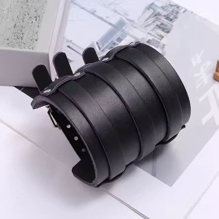 THE MEN THING Leather Bracelet WRAITHBINDER BLACK - Genuine Braided Leather Bracelet Set for Men & Boys (8inch)