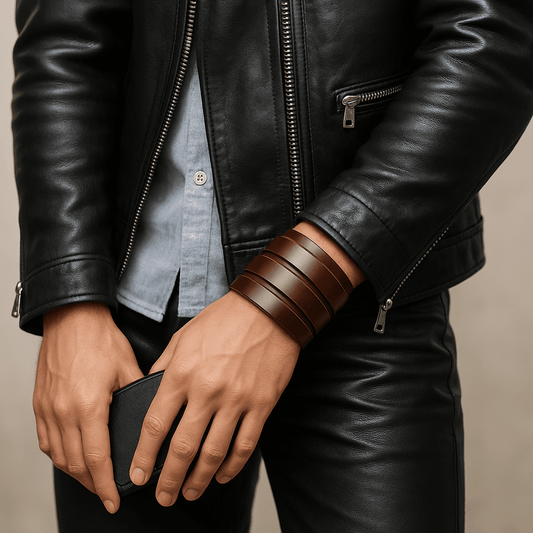 THE MEN THING Leather Bracelet WRAITHBINDER BROWN - Genuine Braided Leather Bracelet Set for Men & Boys (8inch)