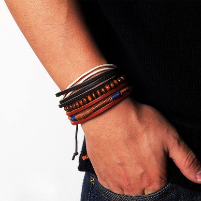 THE MEN THING Leather Bracelet ZENITH BAND - Genuine Braided Leather Bracelet Set for Men & Boys (8 inch)