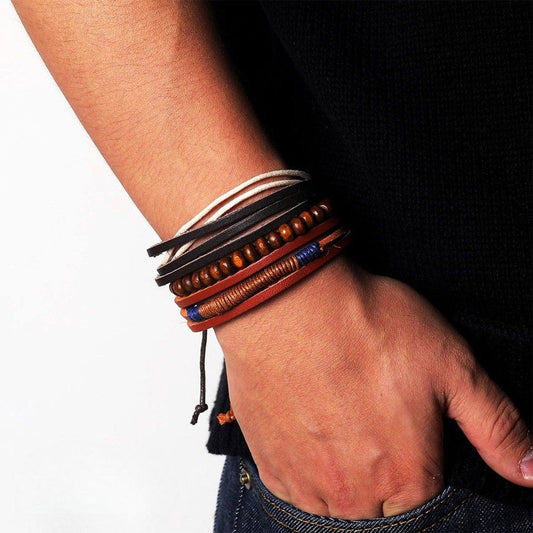 THE MEN THING Leather Bracelet ZENITH BAND - Genuine Braided Leather Bracelet Set for Men & Boys (8 inch)