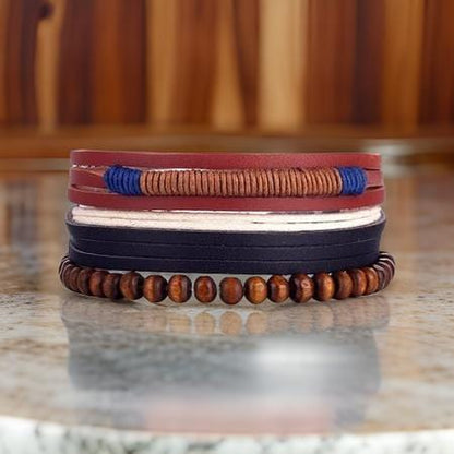 THE MEN THING Leather Bracelet ZENITH BAND - Genuine Braided Leather Bracelet Set for Men & Boys (8 inch)