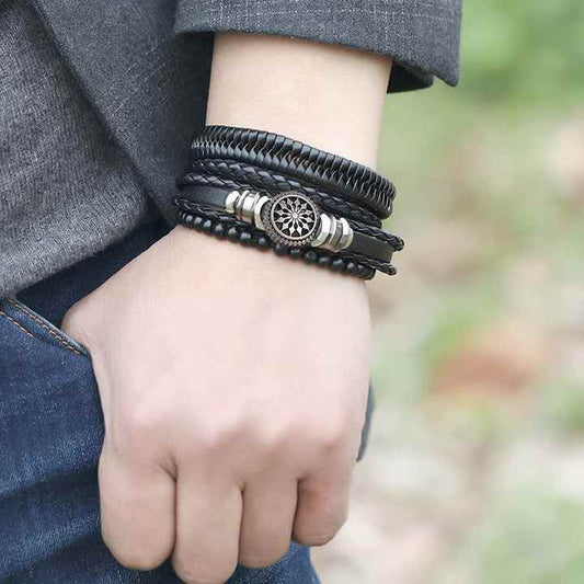 THE MEN THING Leather Bracelet ZEPHYR WEAVE - 4 Pcs Genuine Braided Leather Bracelet Set for Men & Boys (8 inch)