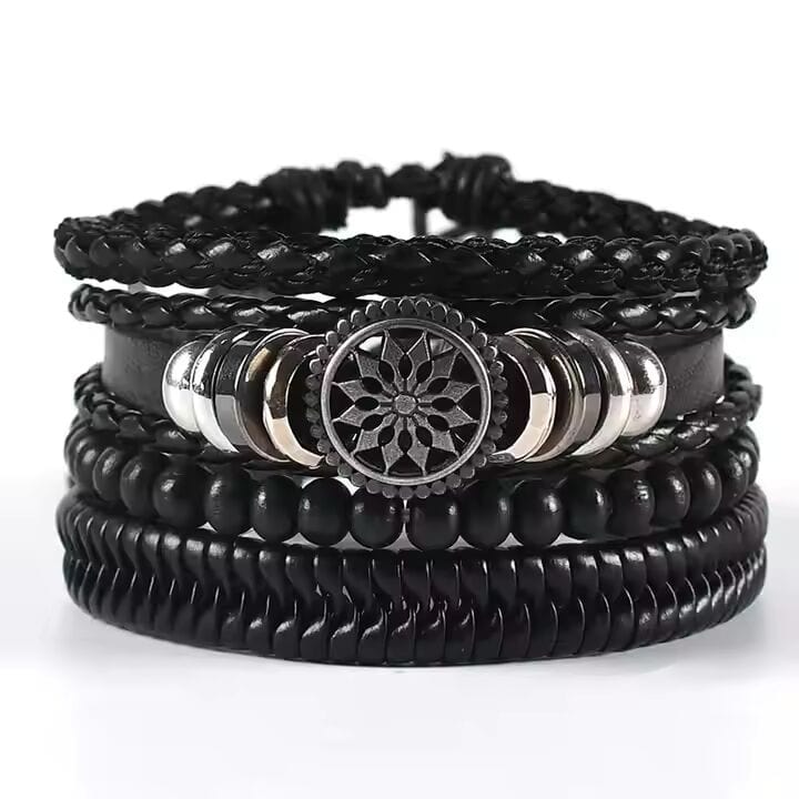 THE MEN THING Leather Bracelet ZEPHYR WEAVE - 4 Pcs Genuine Braided Leather Bracelet Set for Men & Boys (8 inch)