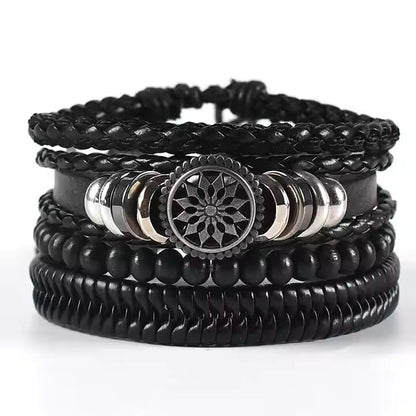 THE MEN THING Leather Bracelet ZEPHYR WEAVE - 4 Pcs Genuine Braided Leather Bracelet Set for Men & Boys (8 inch)
