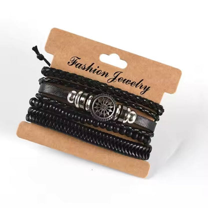 THE MEN THING Leather Bracelet ZEPHYR WEAVE - 4 Pcs Genuine Braided Leather Bracelet Set for Men & Boys (8 inch)