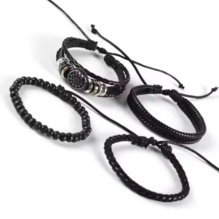 THE MEN THING Leather Bracelet ZEPHYR WEAVE - 4 Pcs Genuine Braided Leather Bracelet Set for Men & Boys (8 inch)