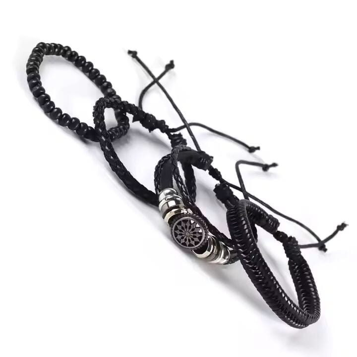THE MEN THING Leather Bracelet ZEPHYR WEAVE - 4 Pcs Genuine Braided Leather Bracelet Set for Men & Boys (8 inch)