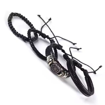 THE MEN THING Leather Bracelet ZEPHYR WEAVE - 4 Pcs Genuine Braided Leather Bracelet Set for Men & Boys (8 inch)