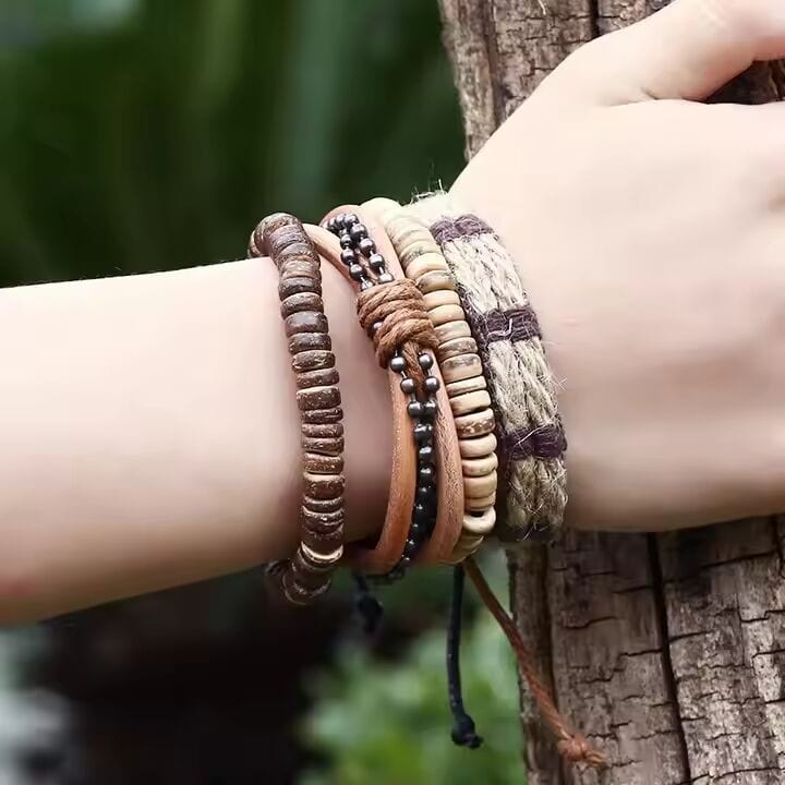 THE MEN THING Leather Bracelet ZULU BAND -  4 Pcs Genuine Braided Leather Bracelet Set for Men & Boys (8 inch)
