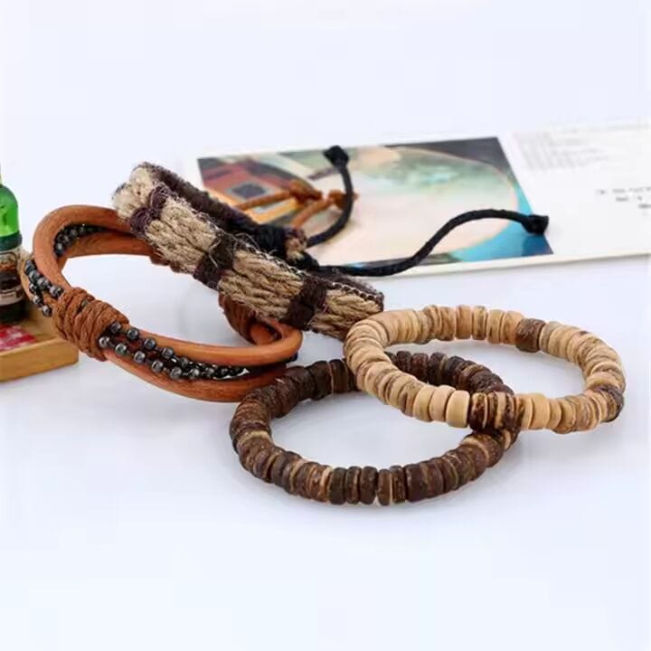 THE MEN THING Leather Bracelet ZULU BAND -  4 Pcs Genuine Braided Leather Bracelet Set for Men & Boys (8 inch)