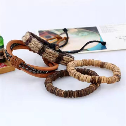 THE MEN THING Leather Bracelet ZULU BAND -  4 Pcs Genuine Braided Leather Bracelet Set for Men & Boys (8 inch)