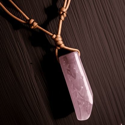 THE MEN THING Leather Necklace AIKO CRYSTAL PENDANT - Natural Crystal Pendant with Adjustable Pure Leather Cord Necklace for Men & Boys