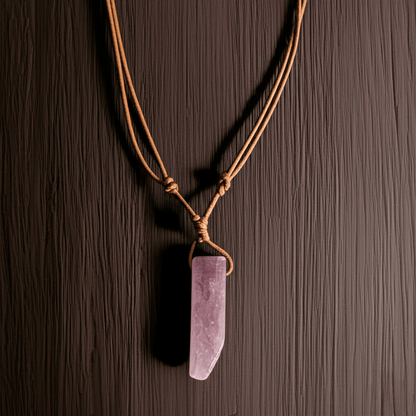 THE MEN THING Leather Necklace AIKO CRYSTAL PENDANT - Natural Crystal Pendant with Adjustable Pure Leather Cord Necklace for Men & Boys