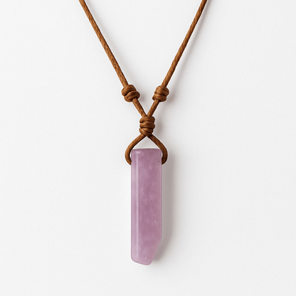 THE MEN THING Leather Necklace AIKO CRYSTAL PENDANT - Natural Crystal Pendant with Adjustable Pure Leather Cord Necklace for Men & Boys
