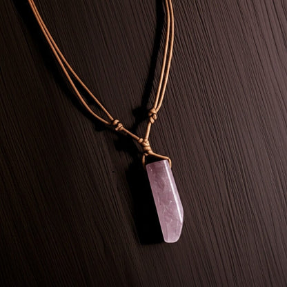 THE MEN THING Leather Necklace AIKO CRYSTAL PENDANT - Natural Crystal Pendant with Adjustable Pure Leather Cord Necklace for Men & Boys