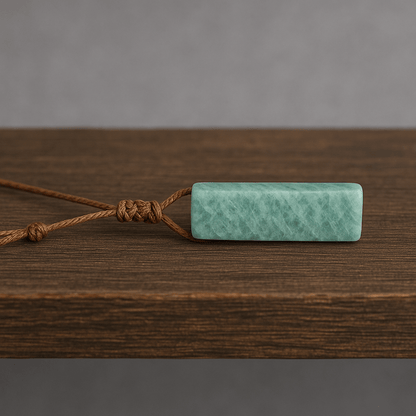 THE MEN THING Leather Necklace AMAZONITE AURA - Natural Crystal Pendant with Adjustable Pure Leather Cord Necklace for Men & Boys