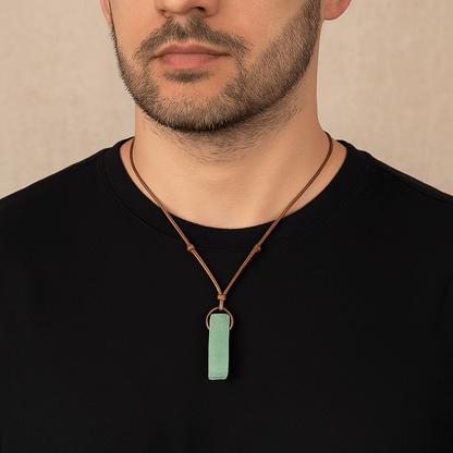 THE MEN THING Leather Necklace AMAZONITE AURA - Natural Crystal Pendant with Adjustable Pure Leather Cord Necklace for Men & Boys
