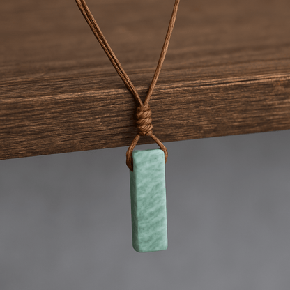 THE MEN THING Leather Necklace AMAZONITE AURA - Natural Crystal Pendant with Adjustable Pure Leather Cord Necklace for Men & Boys