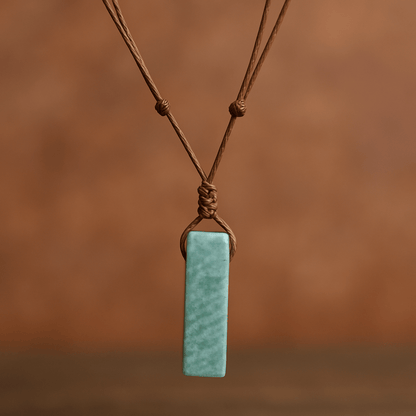 THE MEN THING Leather Necklace AMAZONITE AURA - Natural Crystal Pendant with Adjustable Pure Leather Cord Necklace for Men & Boys