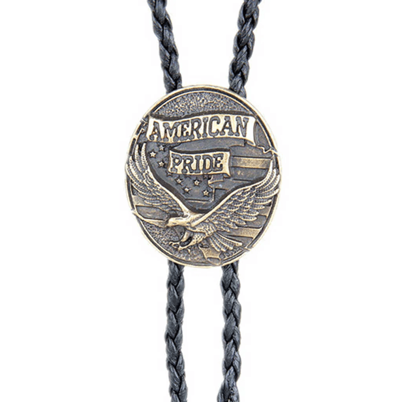 THE MEN THING Leather Necklace AMERICAN PRIDE - Retro Alloy Pendant Bolo Tie | Adjustable Genuine Leather Cowboy Necktie Necklace for Men & Boys